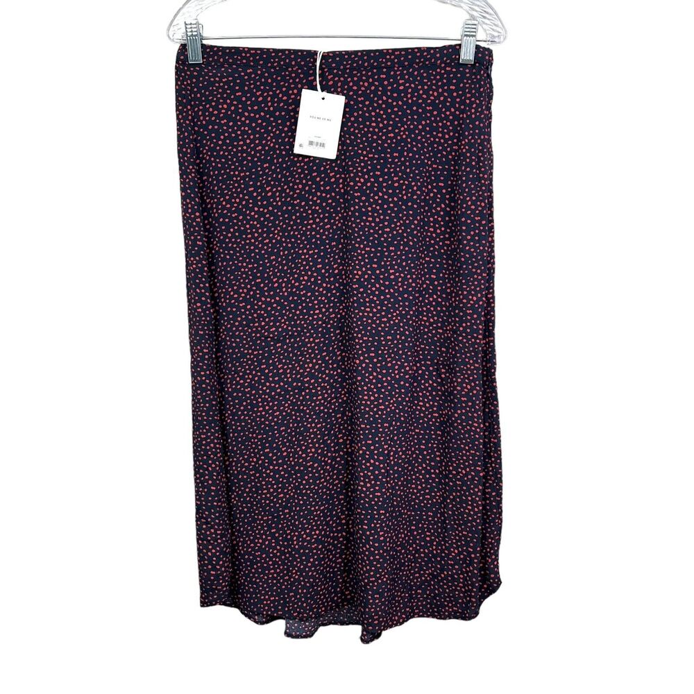 Free Assembly Womens Midi Skirt Polka Dot Elastic Waist Side Zip Black Red Sz M*
